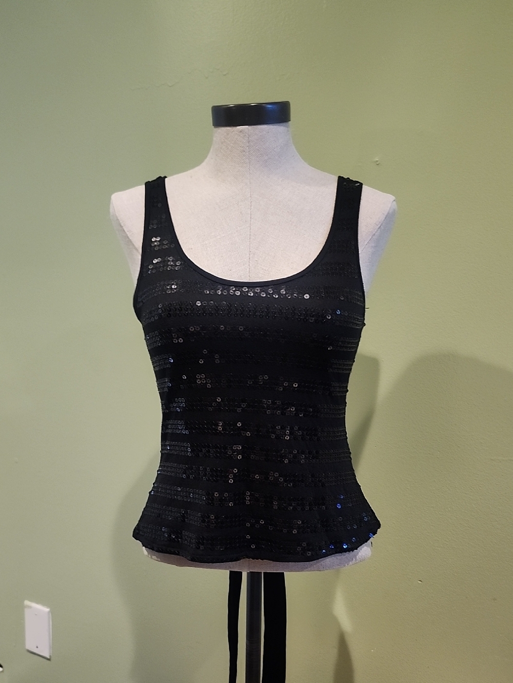 Y2k Aryeh Black Sequin Scoop Neck Tank